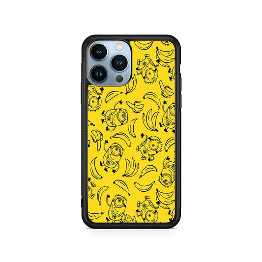 Minions and Banana Yellow iPhone 13 Pro Case-Rubber / Black (2D Case)-Xtracase