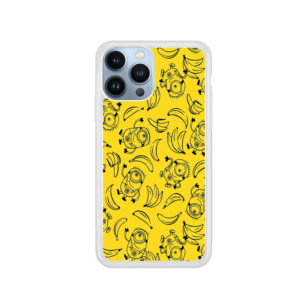 Minions and Banana Yellow iPhone 13 Pro Case-Rubber / White (2D Case)-Xtracase