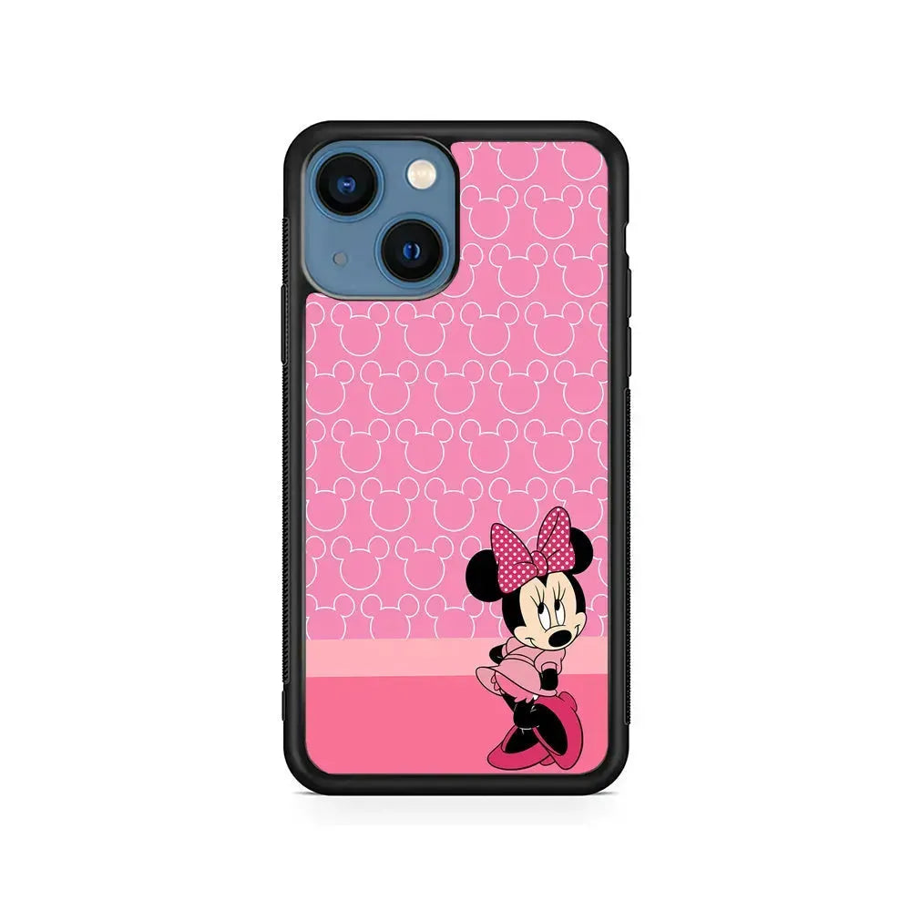 Minnie Mouse Pink Background iPhone 13 Mini Case-Rubber / Black (2D Case)-Xtracase