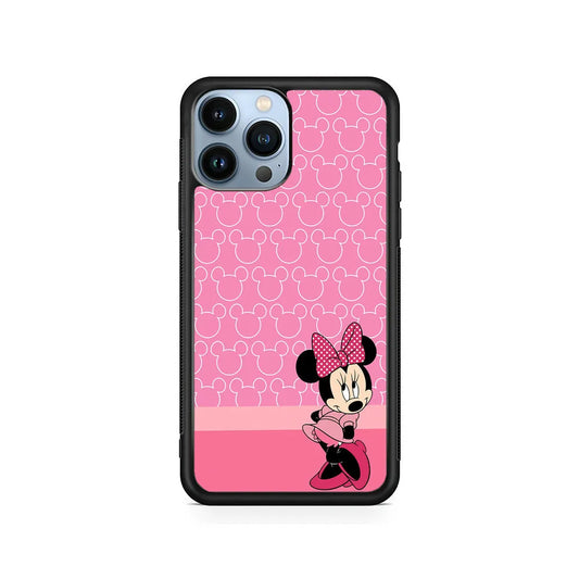 Minnie Mouse Pink Background iPhone 13 Pro Max Case-Rubber / Black (2D Case)-Xtracase