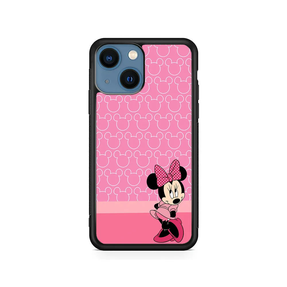 Minnie Mouse Pink Background iPhone 15 Plus Case-Rubber / Black (2D Case)-Xtracase