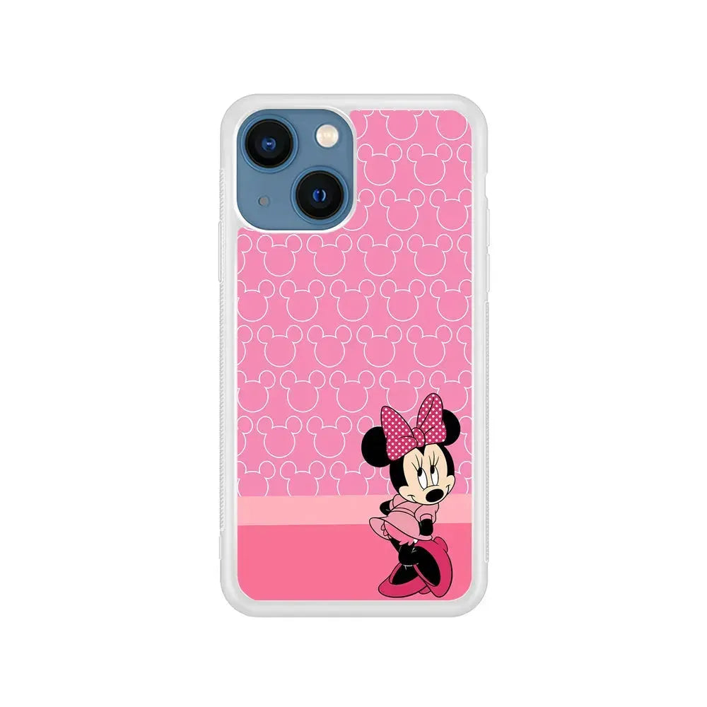 Minnie Mouse Pink Background iPhone 13 Mini Case-Rubber / White (2D Case)-Xtracase