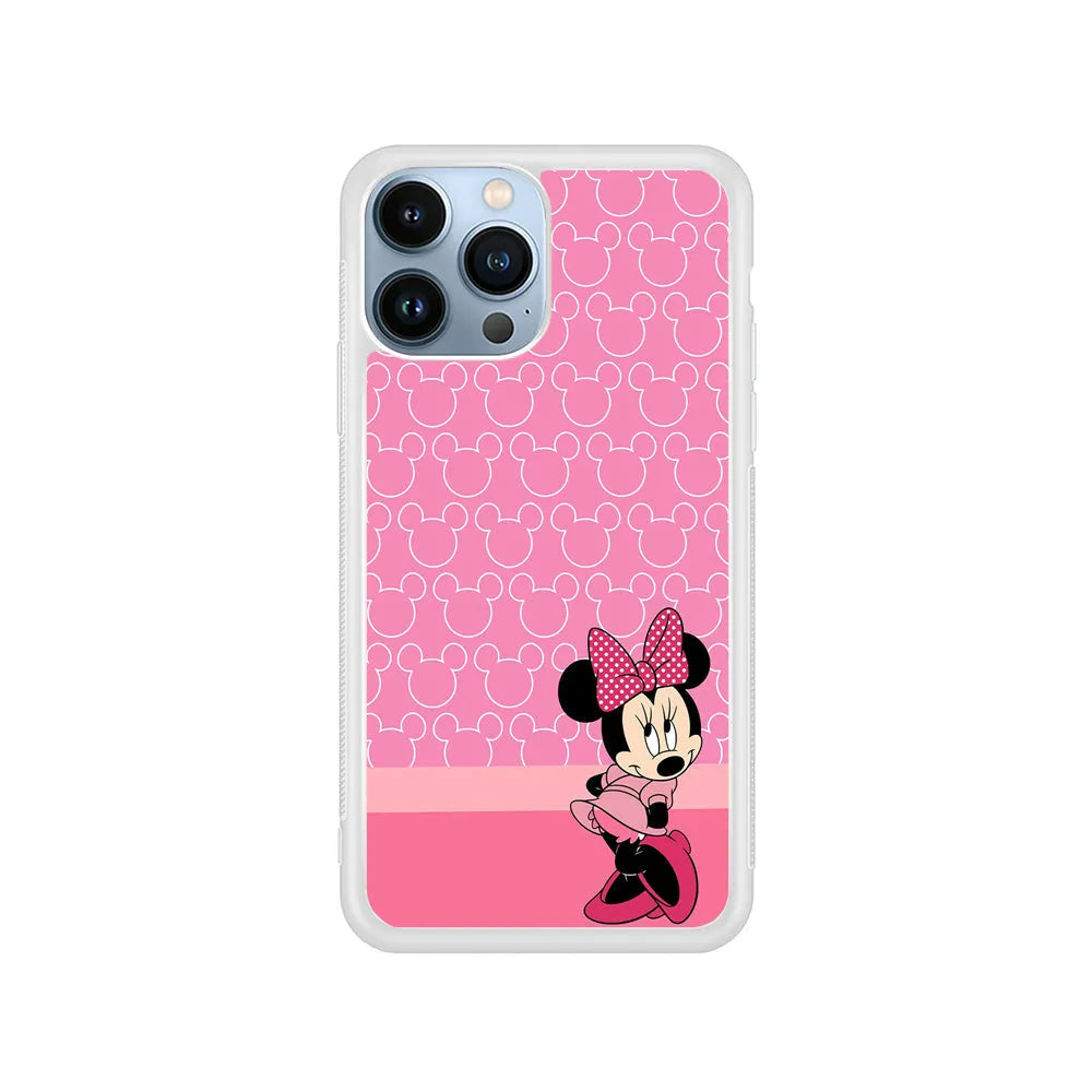 Minnie Mouse Pink Background iPhone 13 Pro Case-Rubber / White (2D Case)-Xtracase