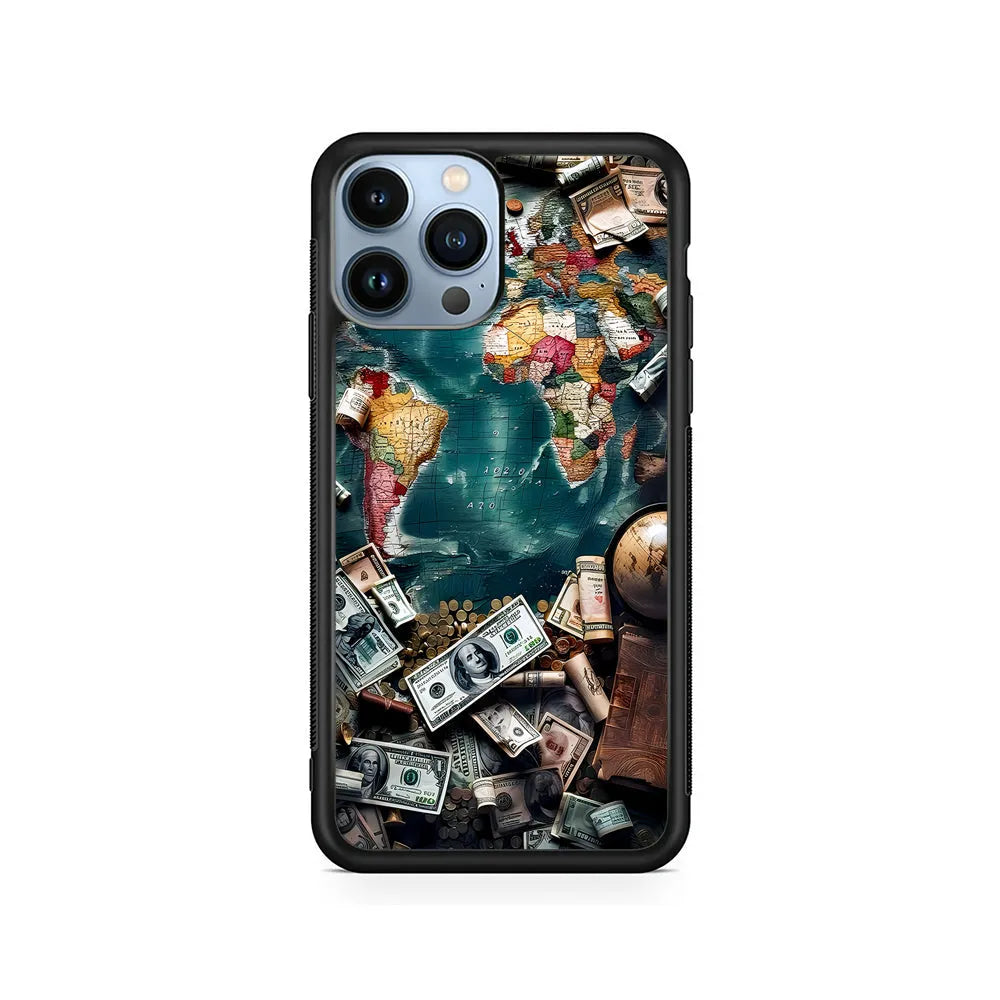 Money on The Map Travel iPhone 13 Pro Max Case-Rubber / Black (2D Case)-Xtracase