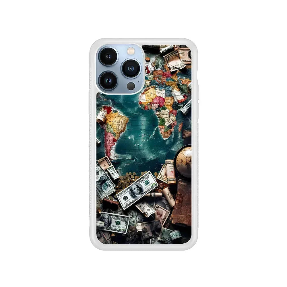 Money on The Map Travel iPhone 15 Pro Max Case-Rubber / White (2D Case)-Xtracase