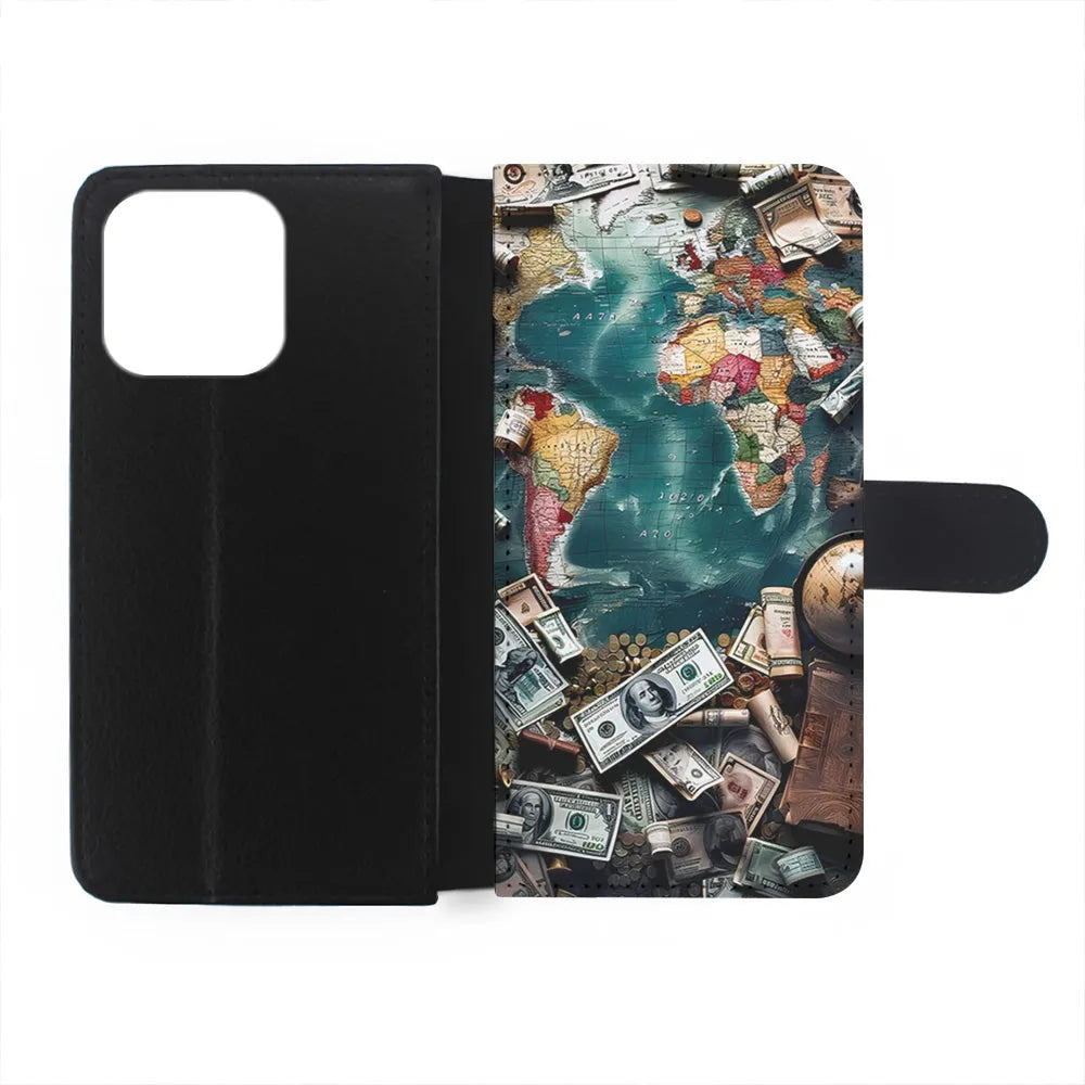 Money on The Map Travel iPhone 13 Pro Case-Flip Wallet Case-Xtracase