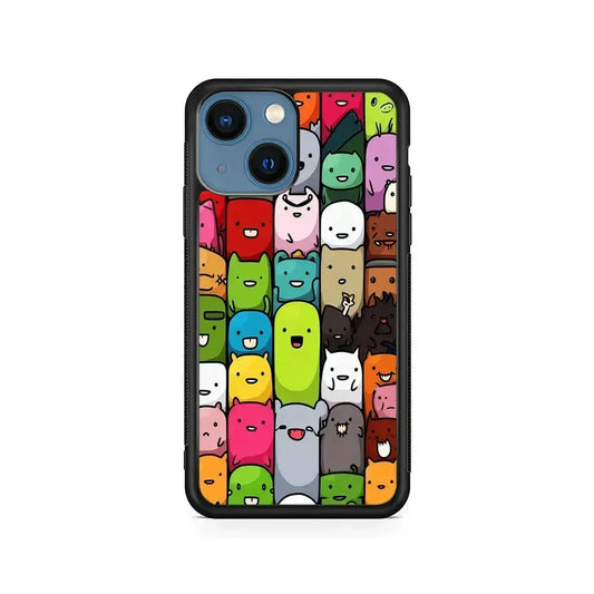 Monster Cute Cartoon Doodle iPhone 13 Mini Case-Rubber / Black (2D Case)-Xtracase