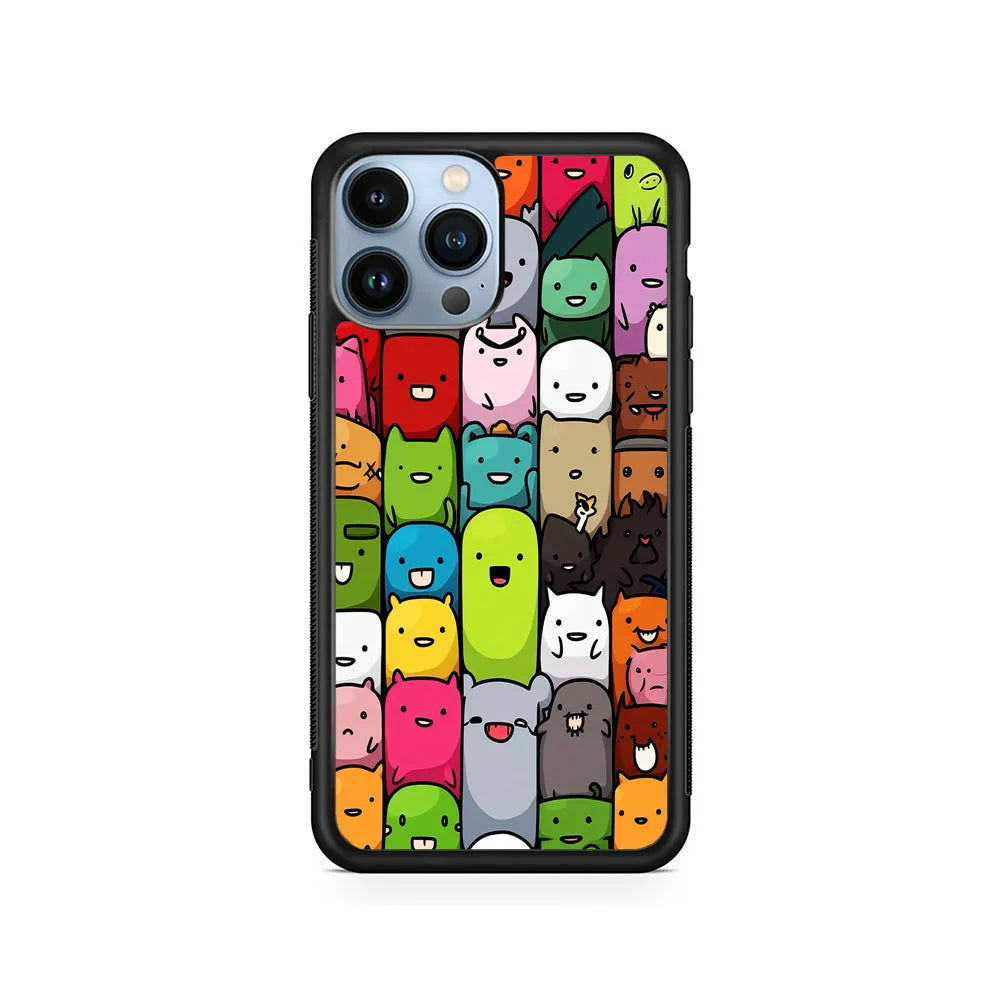 Monster Cute Cartoon Doodle iPhone 13 Pro Case-Rubber / Black (2D Case)-Xtracase