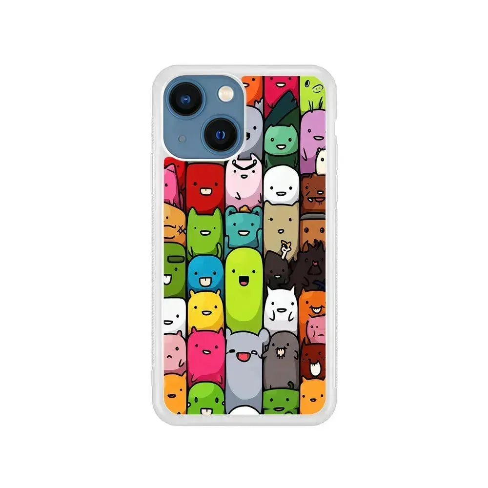 Monster Cute Cartoon Doodle iPhone 13 Mini Case-Rubber / White (2D Case)-Xtracase