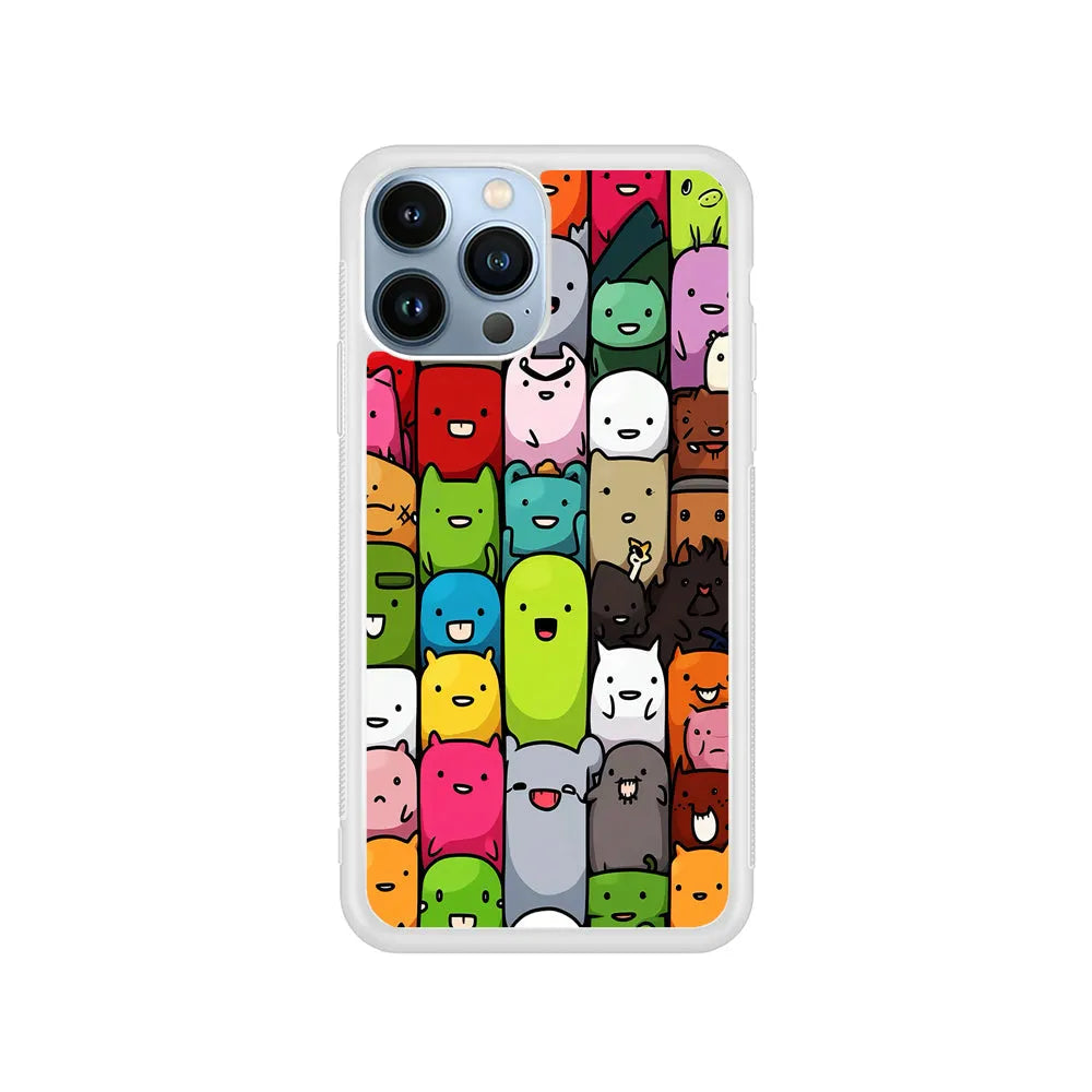 Monster Cute Cartoon Doodle iPhone 13 Pro Max Case-Rubber / White (2D Case)-Xtracase