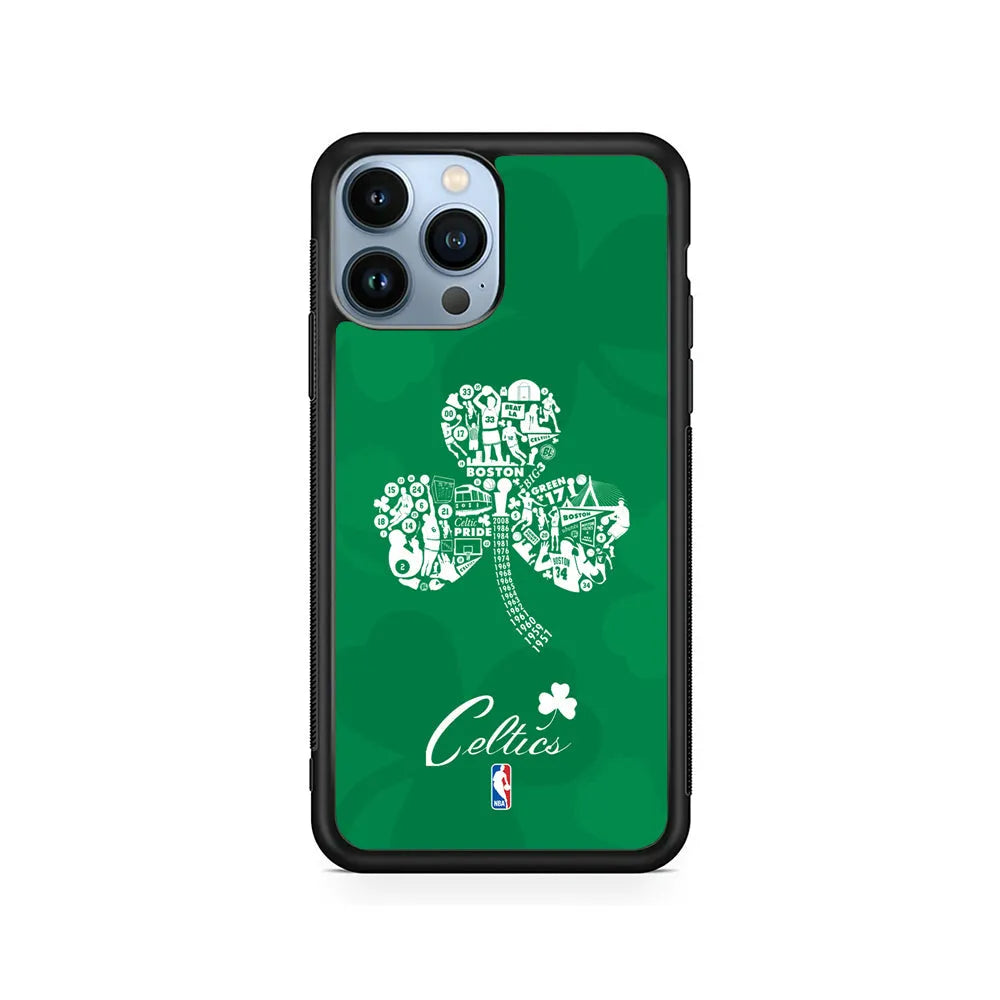 NBA Boston Celtics Logo iPhone 13 Pro Max Case-Rubber / Black (2D Case)-Xtracase