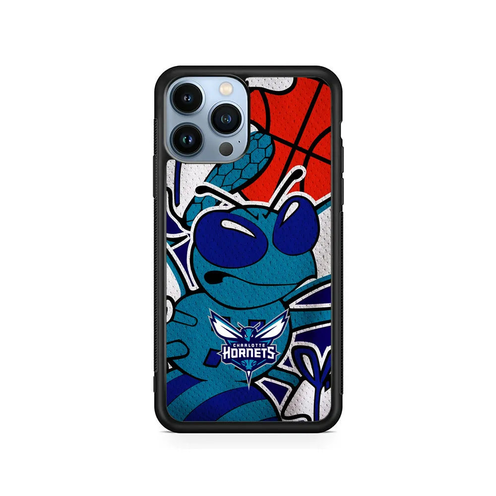 NBA Charlotte Hornets The Bee iPhone 13 Pro Case-Rubber / Black (2D Case)-Xtracase