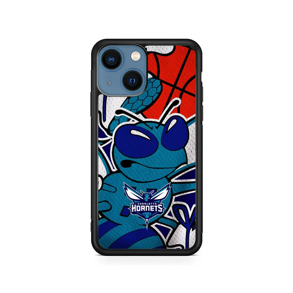 NBA Charlotte Hornets The Bee iPhone 15 Case-Rubber / Black (2D Case)-Xtracase