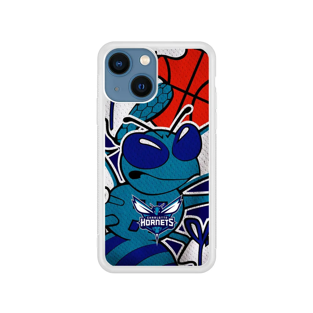 NBA Charlotte Hornets The Bee iPhone 15 Case-Rubber / White (2D Case)-Xtracase