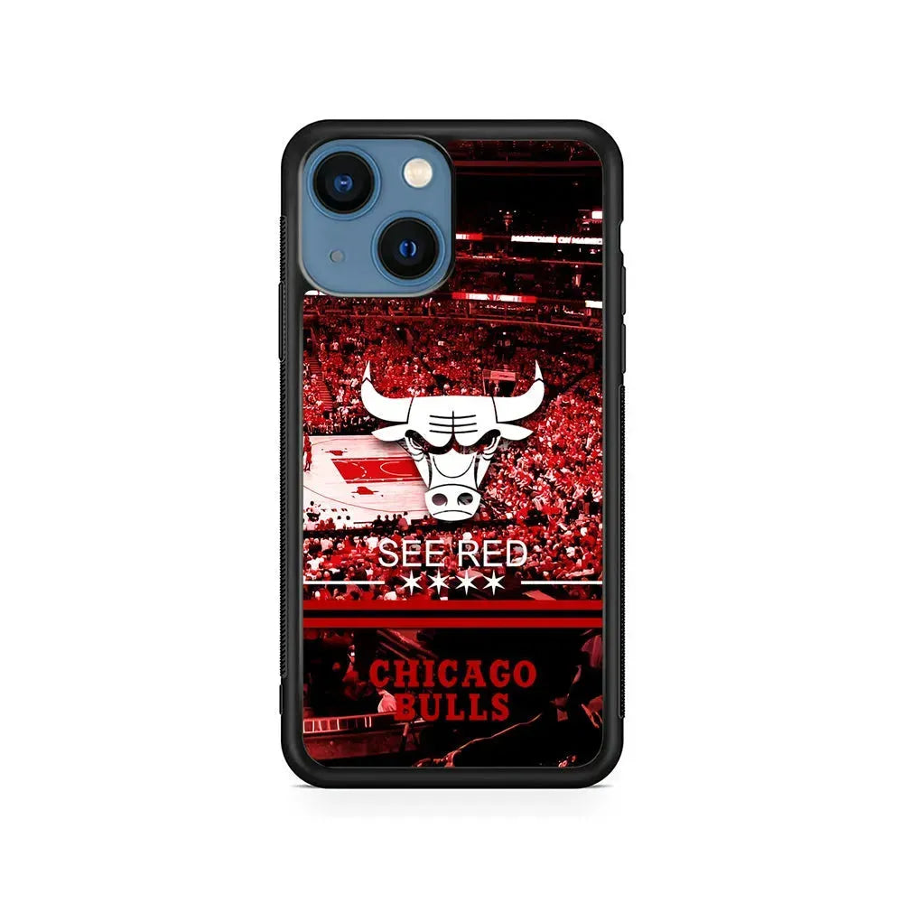 NBA Chicago Bulls See Red iPhone 13 Mini Case-Rubber / Black (2D Case)-Xtracase