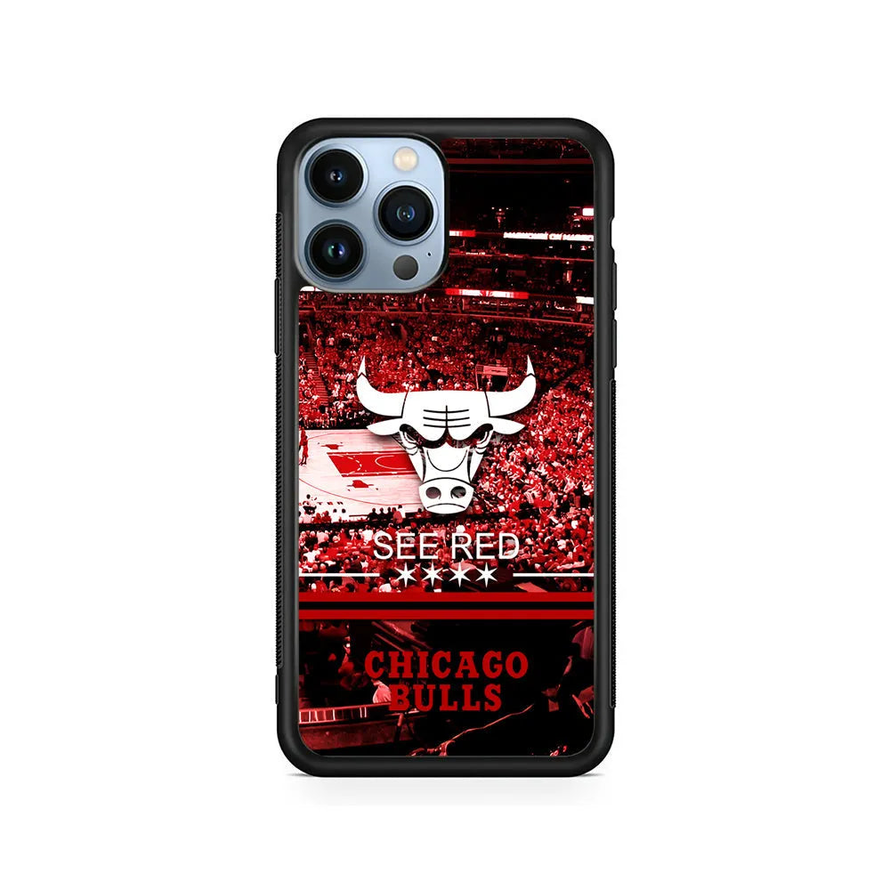 NBA Chicago Bulls See Red iPhone 13 Pro Case-Rubber / Black (2D Case)-Xtracase
