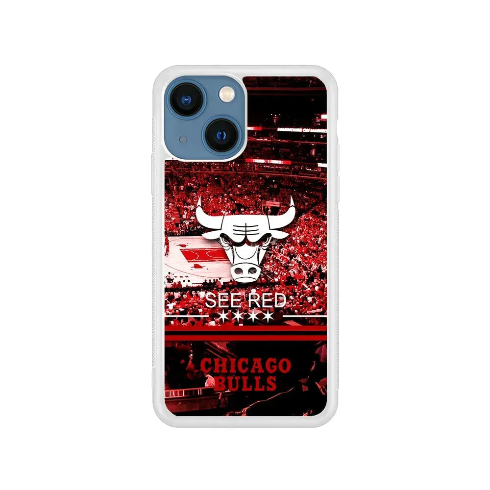 NBA Chicago Bulls See Red iPhone 13 Mini Case-Rubber / White (2D Case)-Xtracase