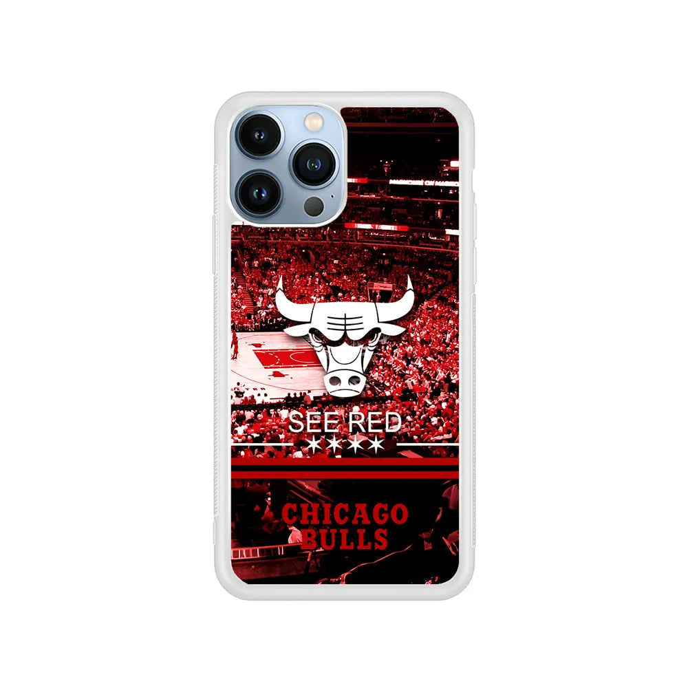 NBA Chicago Bulls See Red iPhone 13 Pro Case-Rubber / White (2D Case)-Xtracase