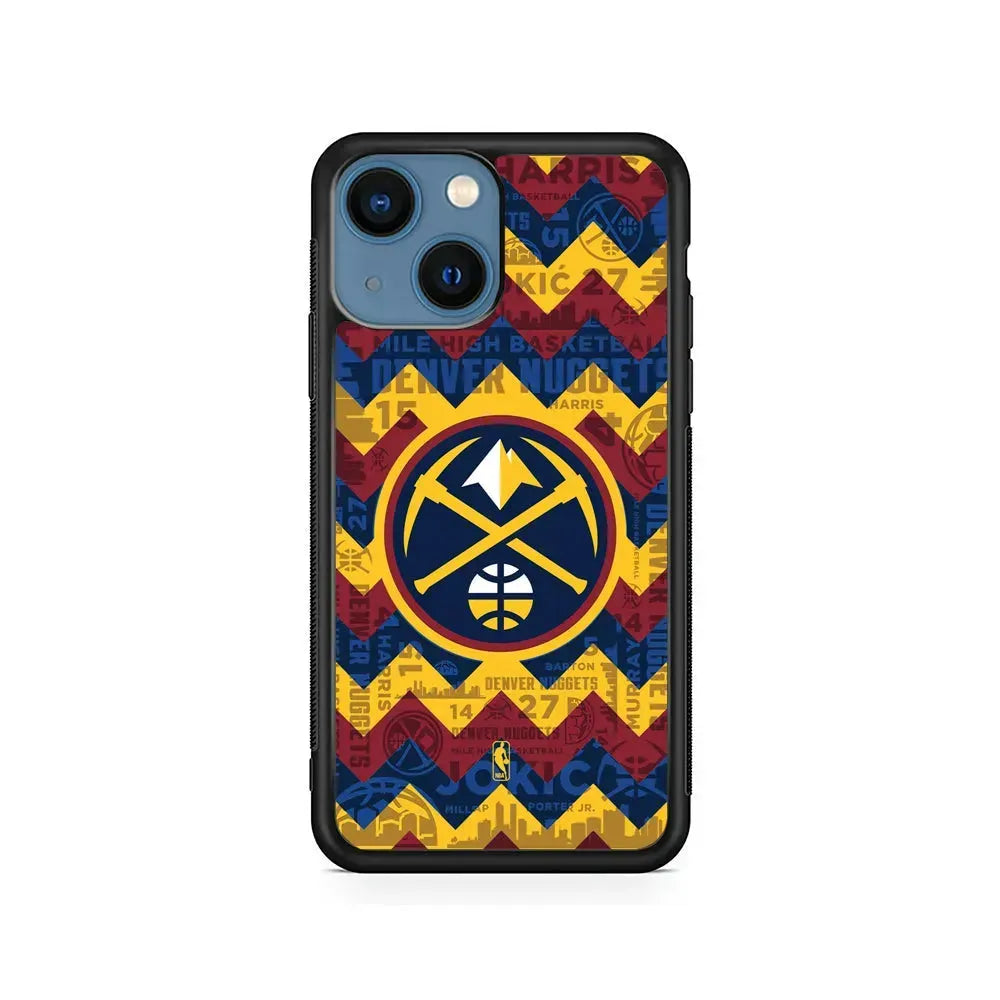 NBA Denver Nuggets Chevron iPhone 13 Mini Case-Rubber / Black (2D Case)-Xtracase