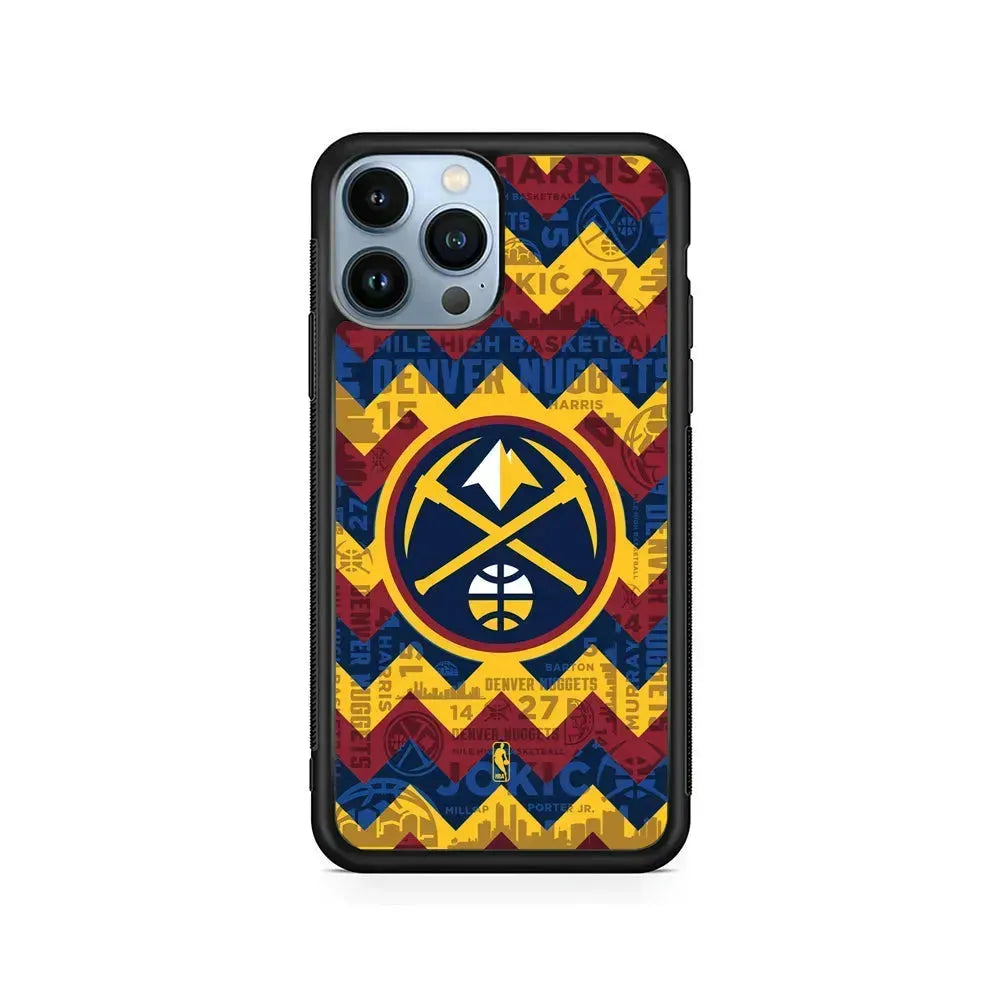 NBA Denver Nuggets Chevron iPhone 15 Pro Max Case-Rubber / Black (2D Case)-Xtracase