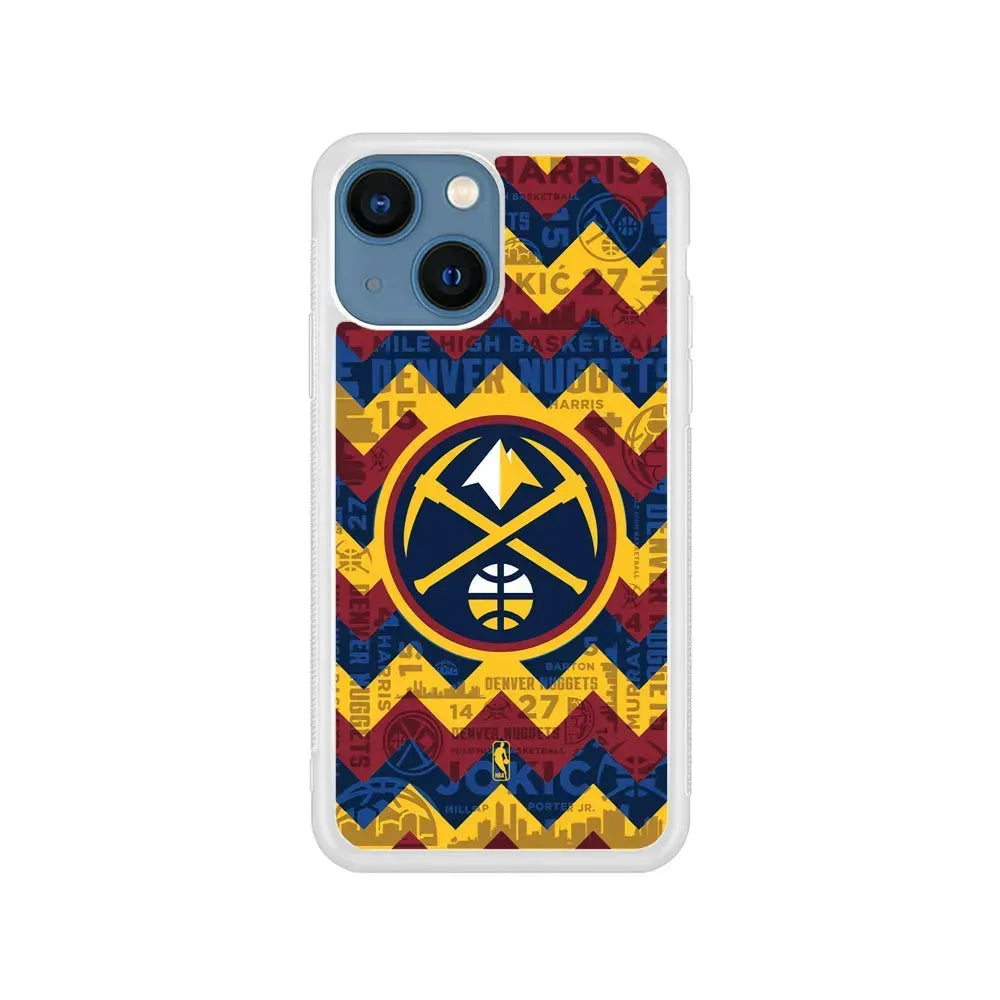 NBA Denver Nuggets Chevron iPhone 13 Mini Case-Rubber / White (2D Case)-Xtracase