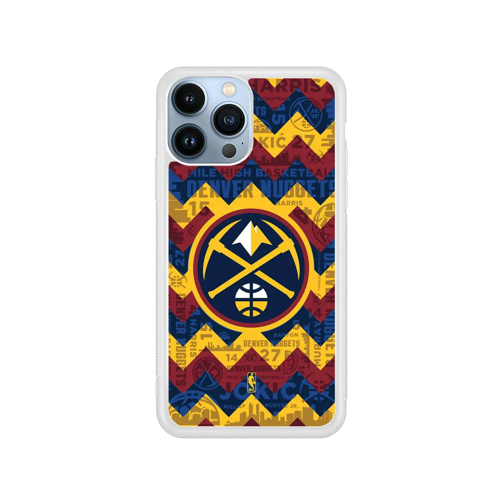 NBA Denver Nuggets Chevron iPhone 13 Pro Case-Rubber / White (2D Case)-Xtracase