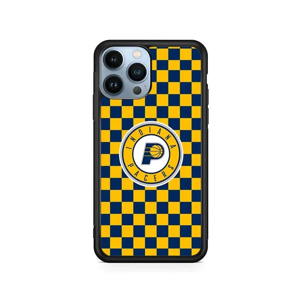 NBA Indiana Pacers Plaid iPhone 15 Pro Max Case-Rubber / Black (2D Case)-Xtracase