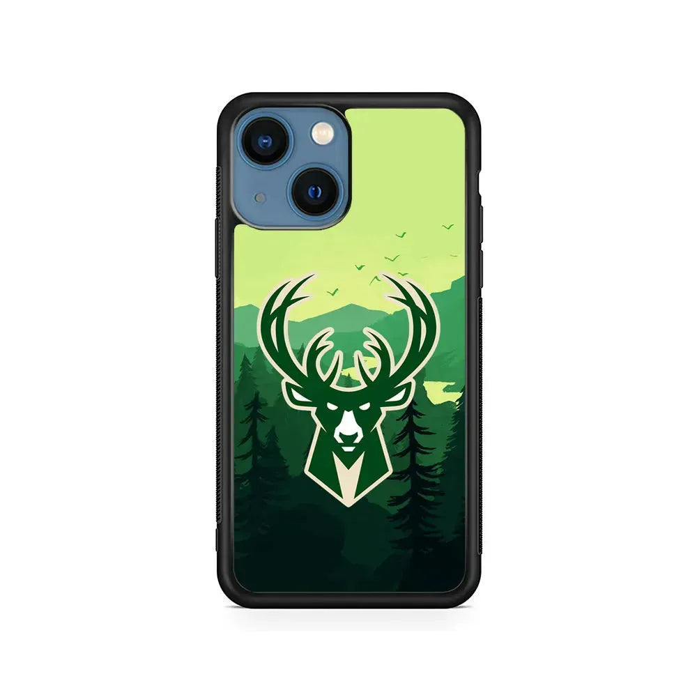 NBA Milwaukee Bucks Forest iPhone 13 Mini Case-Rubber / Black (2D Case)-Xtracase