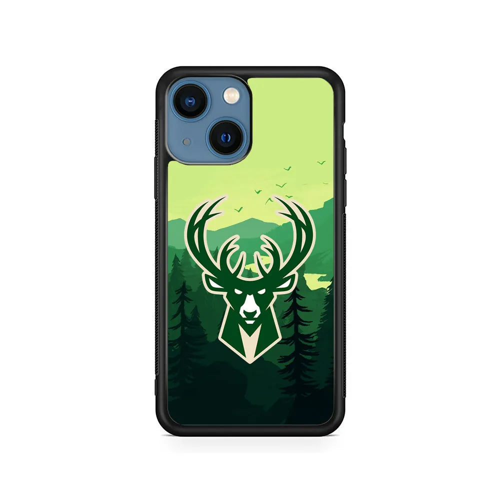 NBA Milwaukee Bucks Forest iPhone 15 Case-Rubber / Black (2D Case)-Xtracase