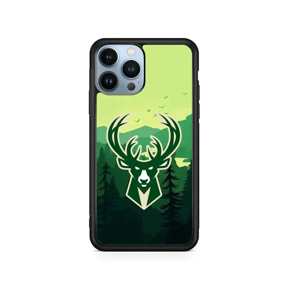 NBA Milwaukee Bucks Forest iPhone 15 Pro Max Case-Rubber / Black (2D Case)-Xtracase