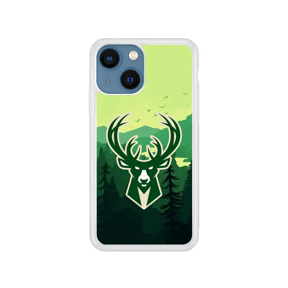 NBA Milwaukee Bucks Forest iPhone 13 Mini Case-Rubber / White (2D Case)-Xtracase