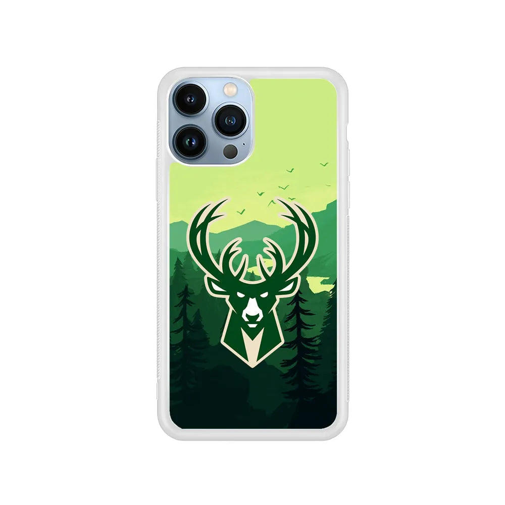 NBA Milwaukee Bucks Forest iPhone 13 Pro Case-Rubber / White (2D Case)-Xtracase