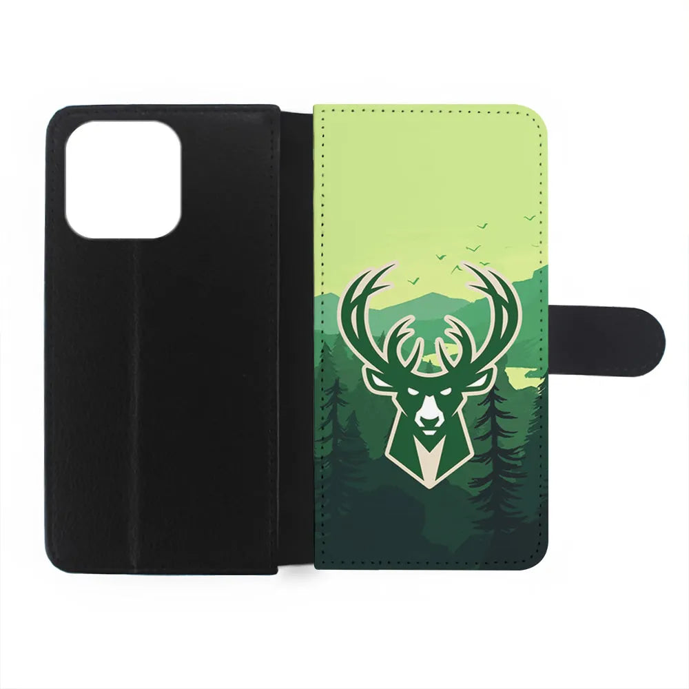 NBA Milwaukee Bucks Forest iPhone 15 Case-Flip Wallet Case-Xtracase