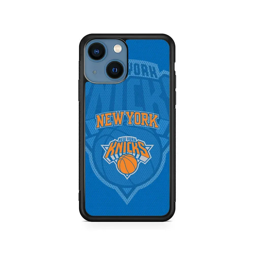 NBA New York Knicks Blue Patern iPhone 13 Mini Case-Rubber / Black (2D Case)-Xtracase