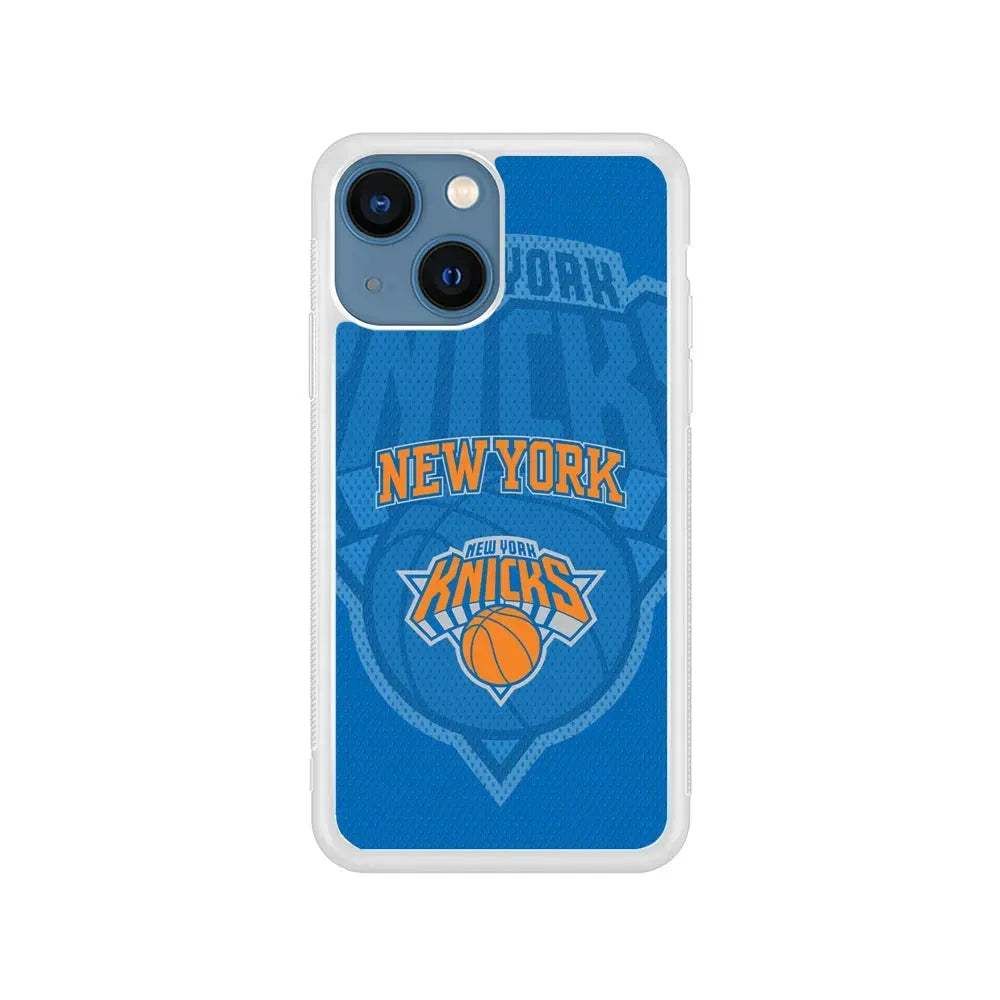 NBA New York Knicks Blue Patern iPhone 13 Mini Case-Rubber / White (2D Case)-Xtracase
