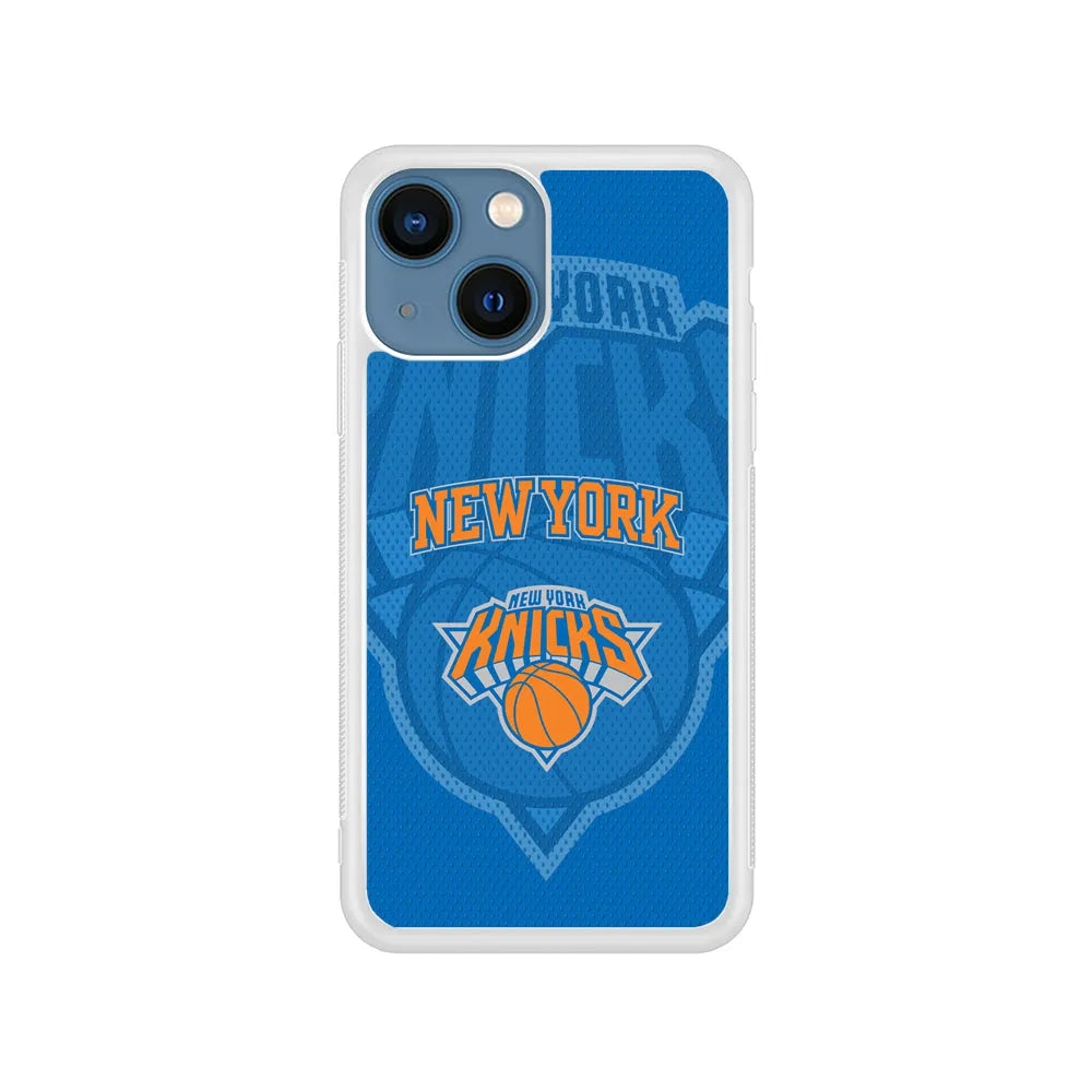 NBA New York Knicks Blue Patern iPhone 14 Plus Case-Rubber / White (2D Case)-Xtracase