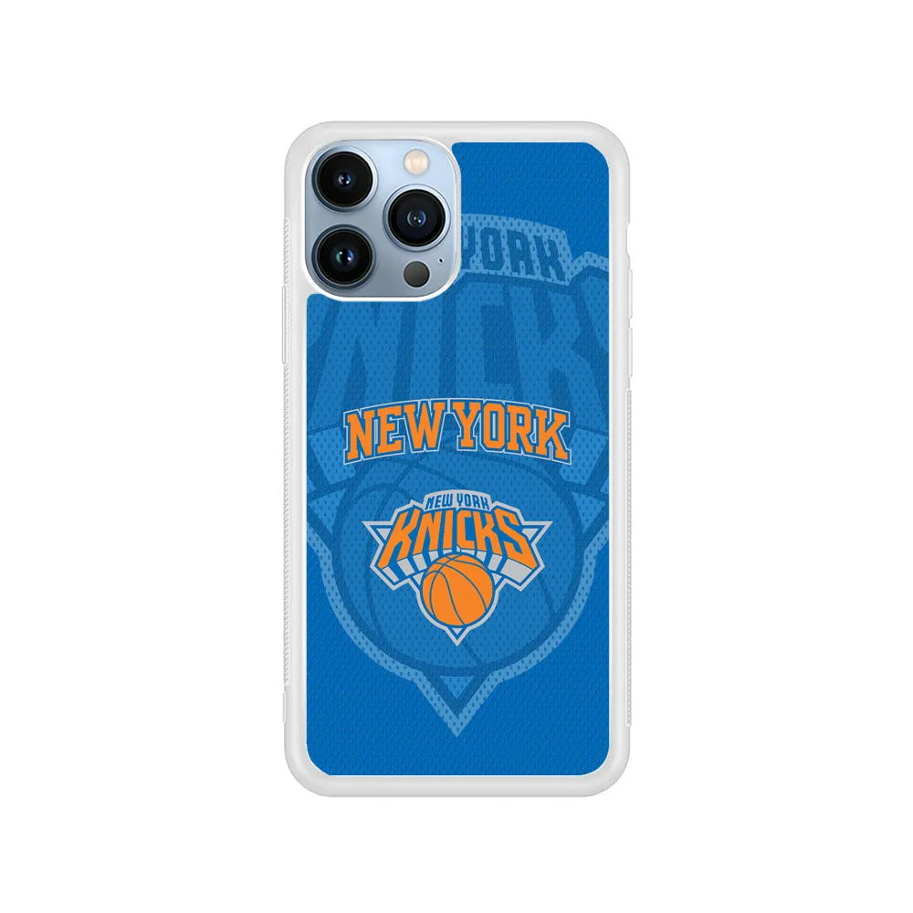 NBA New York Knicks Blue Patern iPhone 13 Pro Case-Rubber / White (2D Case)-Xtracase