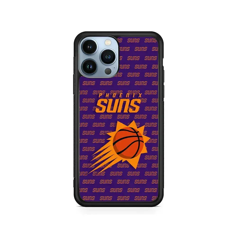 NBA Phoenix Suns Pattern iPhone 15 Pro Max Case-Rubber / Black (2D Case)-Xtracase