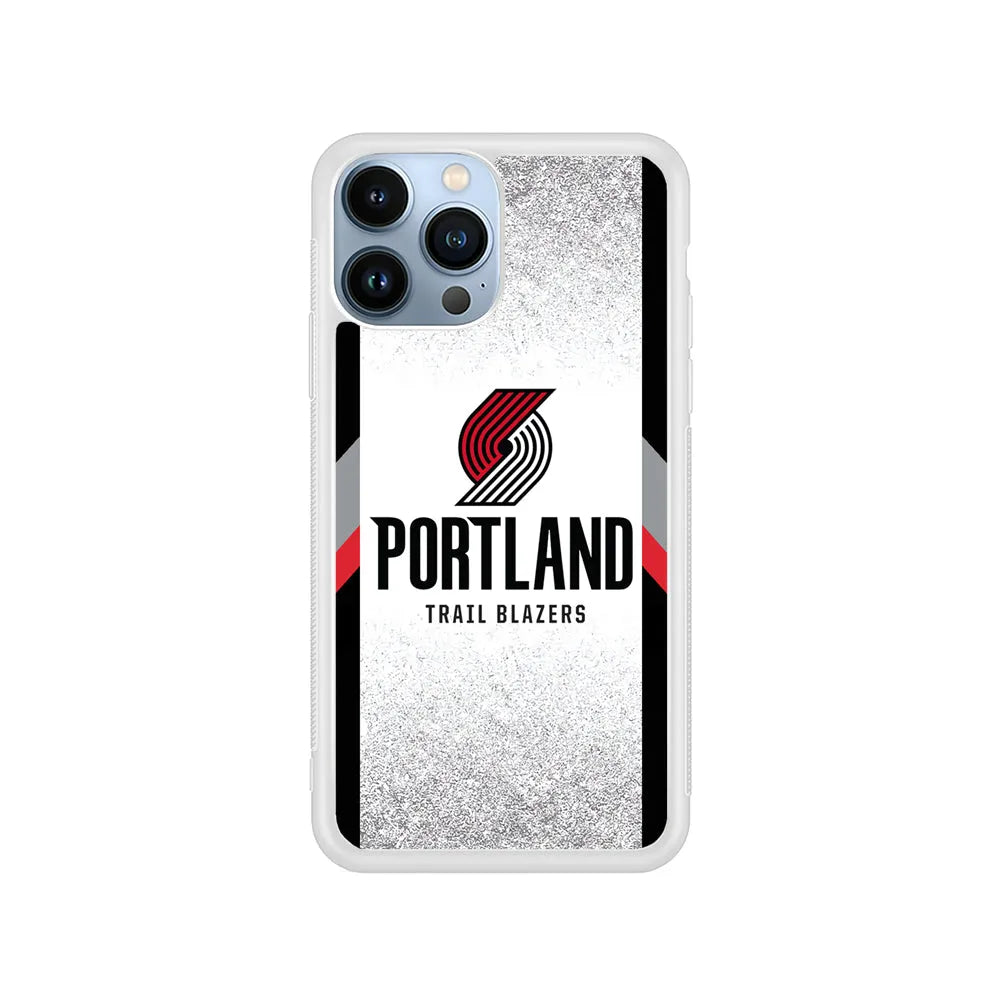 NBA Portland Trail Blazers Silver iPhone 13 Pro Case-Rubber / White (2D Case)-Xtracase