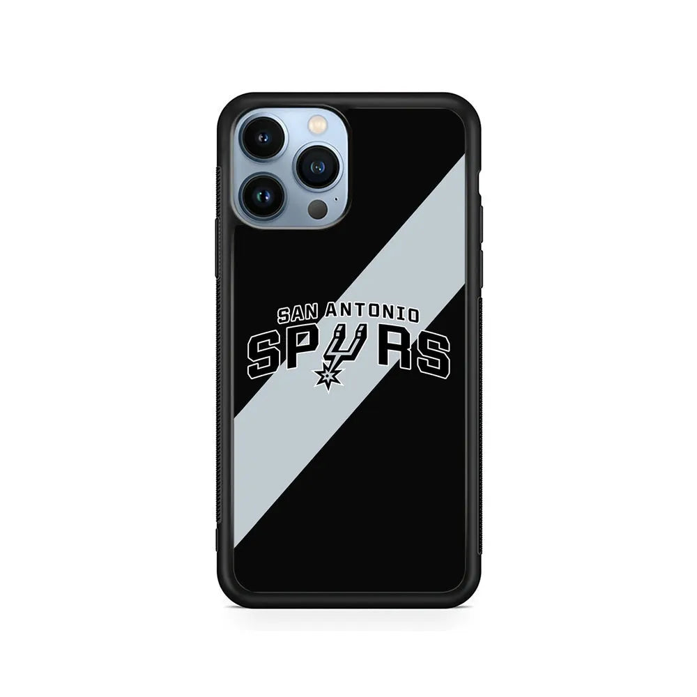 NBA San Antonio Spurs Stripe iPhone 13 Pro Max Case-Rubber / Black (2D Case)-Xtracase