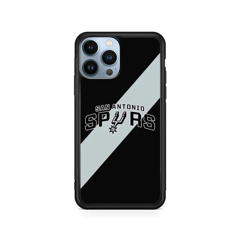 NBA San Antonio Spurs Stripe iPhone 15 Pro Max Case-Rubber / Black (2D Case)-Xtracase