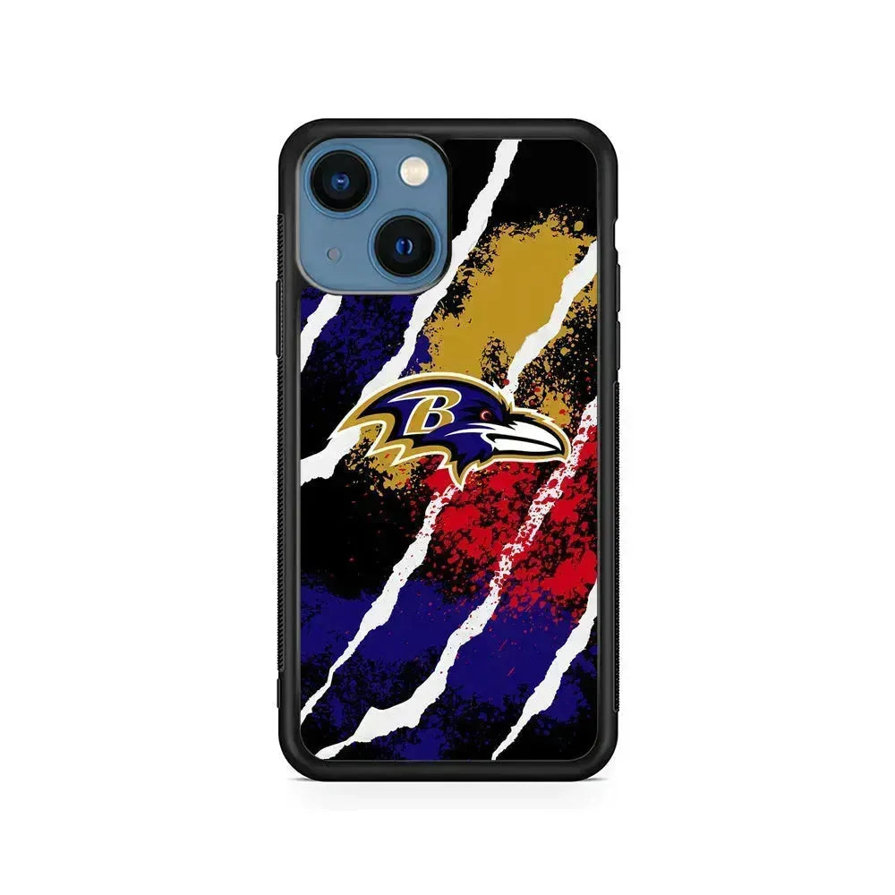 NFL Baltimore Ravens Color Spots iPhone 13 Mini Case-Rubber / Black (2D Case)-Xtracase
