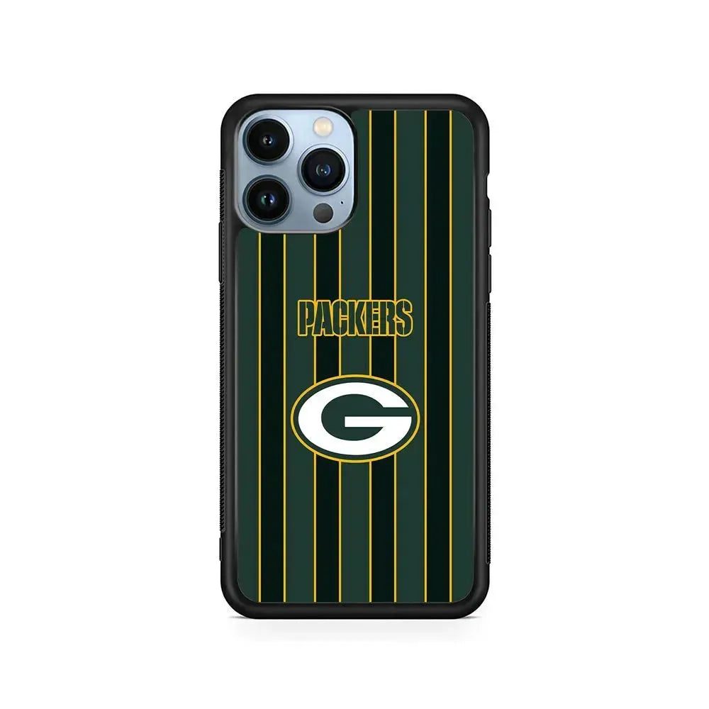 NFL Green Bay Packers Yellow Line iPhone 15 Pro Max Case-Rubber / Black (2D Case)-Xtracase