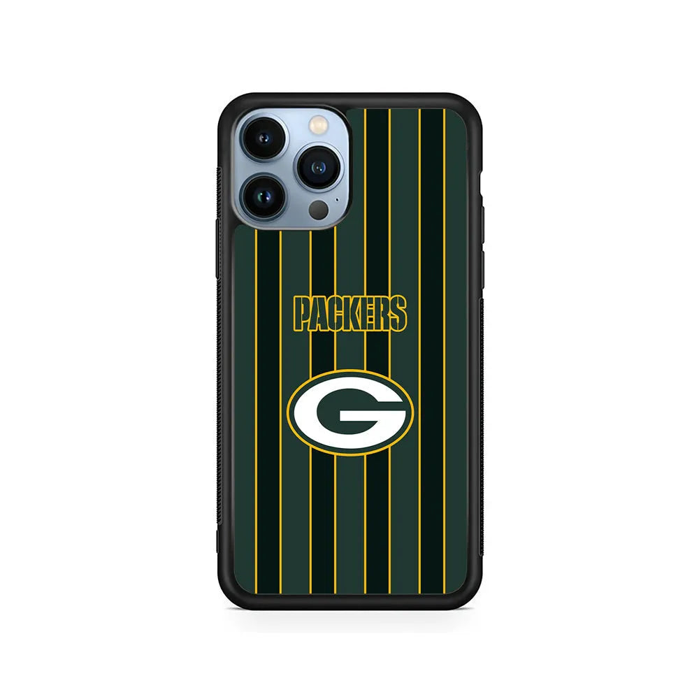 NFL Green Bay Packers Yellow Line iPhone 13 Pro Case-Rubber / Black (2D Case)-Xtracase