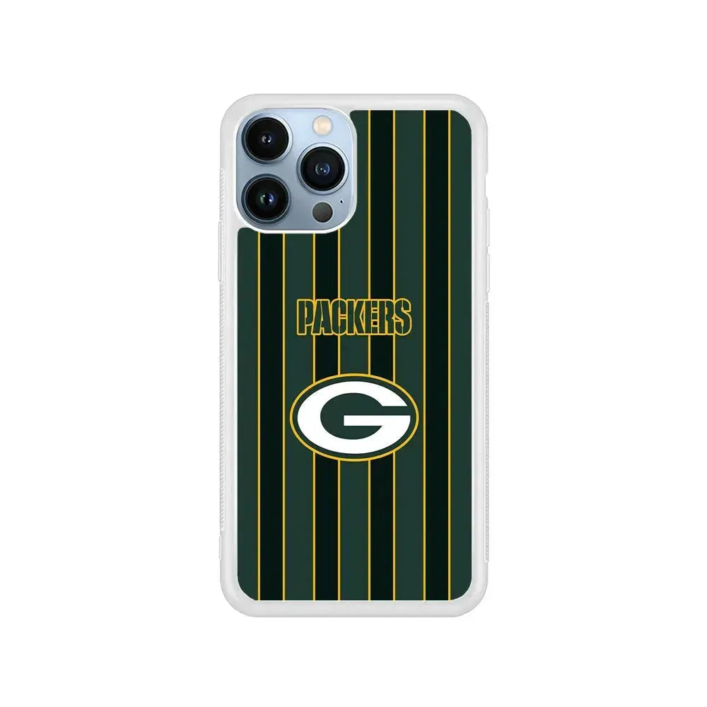 NFL Green Bay Packers Yellow Line iPhone 15 Pro Max Case-Rubber / White (2D Case)-Xtracase