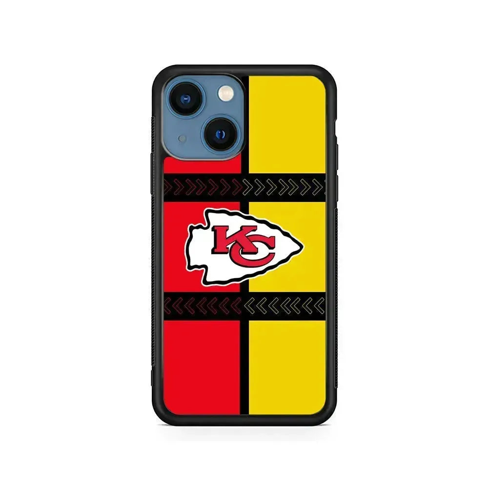 NFL Kansas City Chiefs Colorful iPhone 13 Mini Case-Rubber / Black (2D Case)-Xtracase