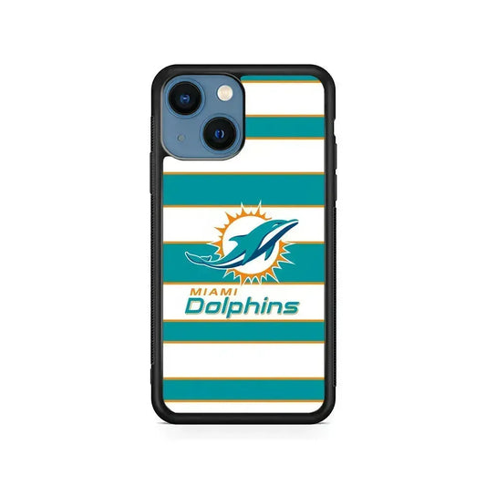 NFL Miami Dolphins White Stripe iPhone 13 Mini Case-Rubber / Black (2D Case)-Xtracase