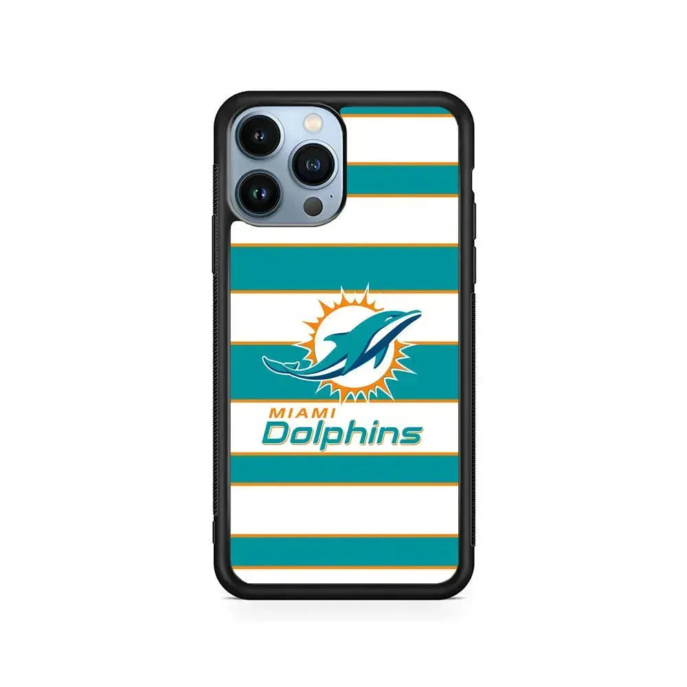 NFL Miami Dolphins White Stripe iPhone 15 Pro Max Case-Rubber / Black (2D Case)-Xtracase