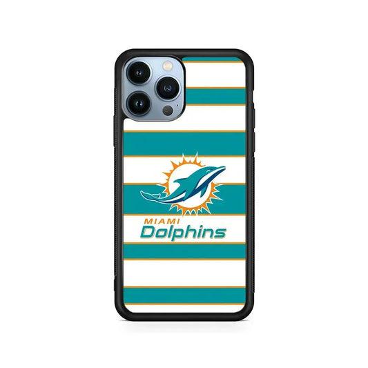 NFL Miami Dolphins White Stripe iPhone 15 Pro Max Case-Rubber / Black (2D Case)-Xtracase