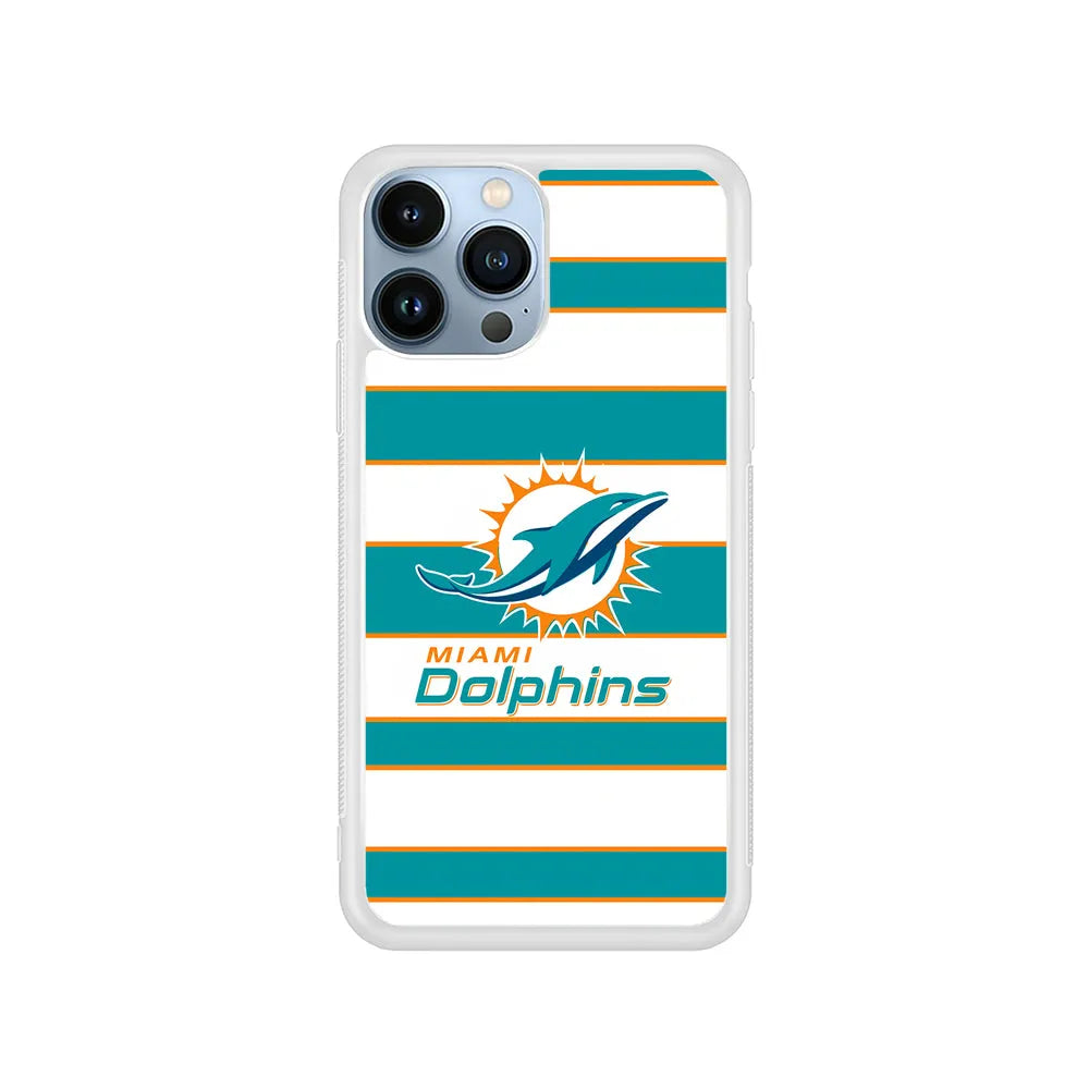 NFL Miami Dolphins White Stripe iPhone 13 Pro Case-Rubber / White (2D Case)-Xtracase
